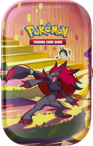 Pokémon Mini-Sammeldose (Zoroark) der Erweiterung Scharlachrot und Violett – Märchengeheimnis des TCG (Zwei Erweiterungspackungen und EIN Blatt mit Aufklebern), italienische Ausgabe von Pokémon