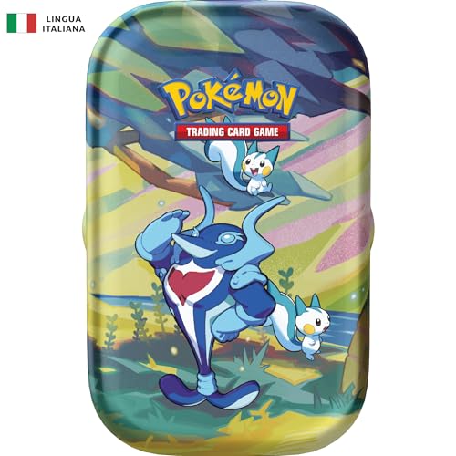 Pokémon Mini-Sammeldose Paldea Sfavillante TCG – Palafin und Pachirisu (Zwei Erweiterungspackungen und EIN Blatt mit Aufklebern), italienische Ausgabe von Pokémon