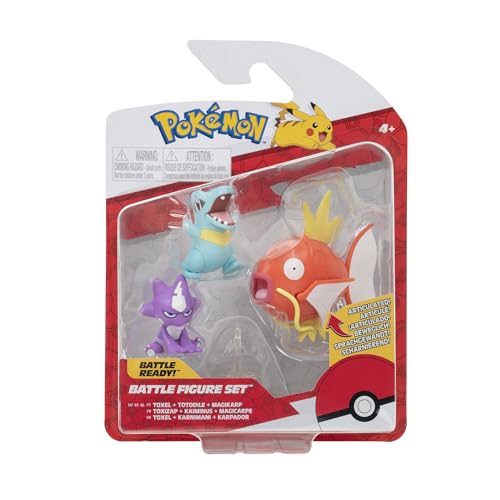 Pokémon PKW2348 - Battle Figure Set - Karnimani, Toxel, Karpador, offizielle bewegliche Figuren, 5 cm Karnimani und Toxel, 7,5 cm Karpador von Pokémon