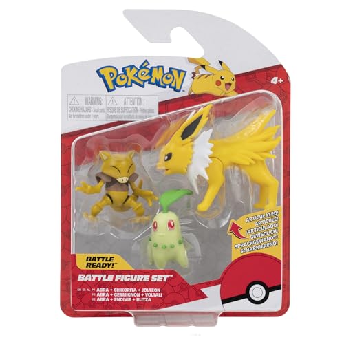 Pokémon PKW2349 - Battle Figure Set - Endivie, Abra, Blitza, offizielle bewegliche Figuren, 5 cm Endivie und Abra, 7,5 cm Blitza von Pokémon