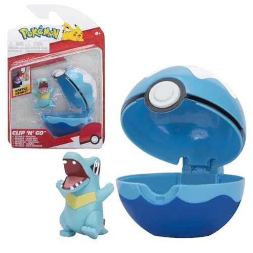 Pokémon PKW2651 - Clip and Go Pokéball - Karnimani & Tauchball, offizieller Pokéball mit beweglicher 5 cm Figur von Pokémon