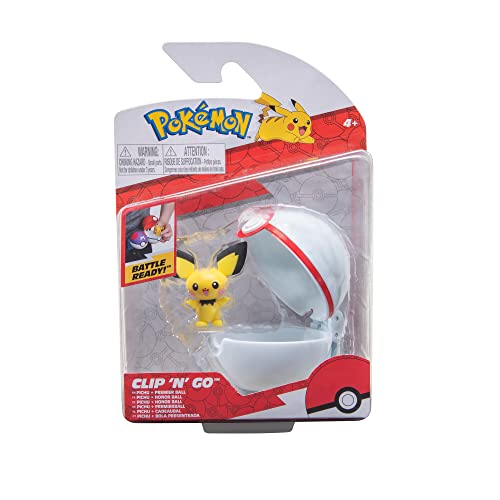 Pokémon PKW2659 - Clip'n'Go Pokéball - Pichu & Premierball, offizieller Pokéball mit detaillierter 5 cm Figur von Pokémon