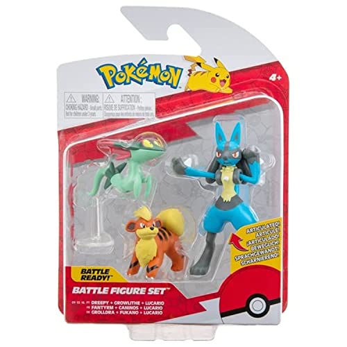 Pokèmon PKW2677 Battle Figure Set-Comes with Growlithe, Dreepy and Lucario PKW2677 Kampffiguren-Set mit Growlithe, Dreepy und Lucario von Pokémon