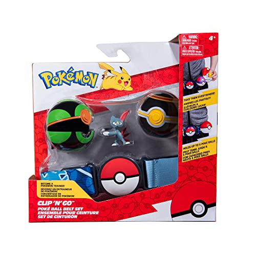 Pokémon PKW2719 - Clip and Go Pokéball Gürtel Set - Finsterball, Luxusball & Sniebel, offizielles Set mit Figur von Pokémon