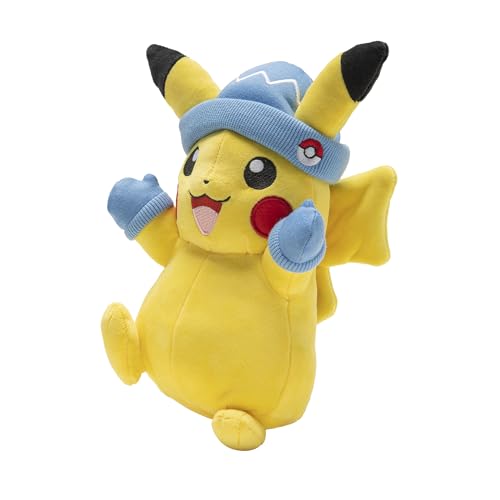 Pokémon PKW2790-20 cm Winter Plüsch - Pikachu mit Wintermütze, offizielles Plüsch von Pokémon