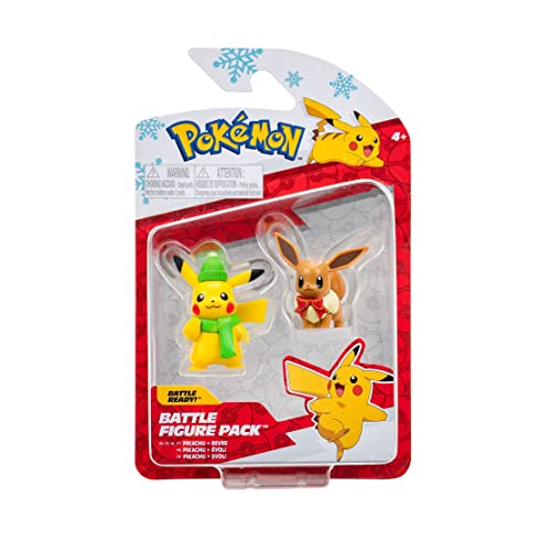 Pokémon PKW2814 - Battle Figure Pack - Winter Pikachu & Evoli, offizielles Figuren Set von Pokémon