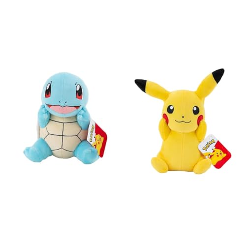 Pokémon PKW3084-20cm Plüsch - Schiggy, offizielles Plüsch & PKW3074-20cm Plüsch - Pikachu, offizielles Plüsch von Pokémon