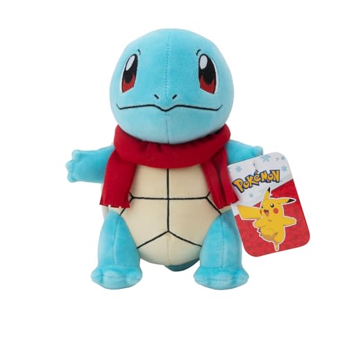 Pokémon PKW3102-20 cm Winter Plüsch - Schiggy mit Schal, offizielles Plüsch von Pokémon