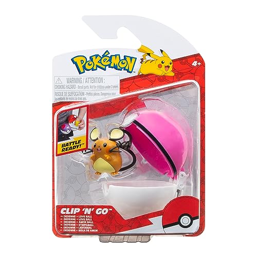 Pokémon PKW3138 - Clip'n'Go Poké Balls - Dedenne & Sympaball, offizieller Pokéball mit 5 cm Figur von Pokémon