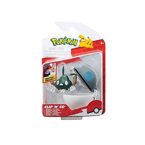 Pokémon PKW3140 - Clip'n'Go Poké Balls - Unratütox & Schwerball, offizieller Pokéball mit 5 cm Figur von Pokémon