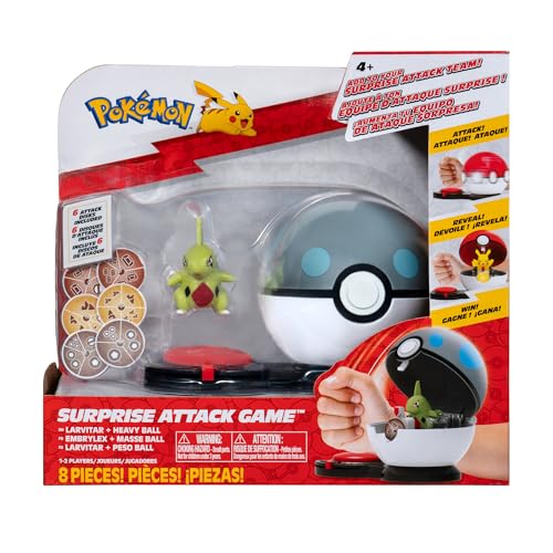 Pokémon PKW3171 - Surprise Attack Game Einzelpack - Larvitar mit Schwerball, offizielle Figur mit Ball von Pokémon