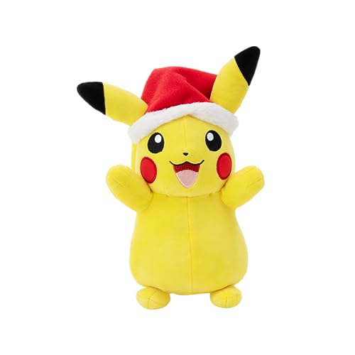 Pokémon PKW3376-20 cm Winter Plüsch - Pikachu mit Weihnachtsmütze, offizielles Plüsch von Pokémon