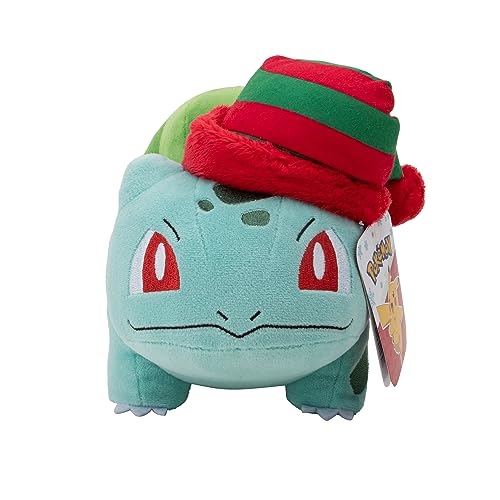 Pokémon PKW3377-20 cm Winter Plüsch - Bisasam mit Mütze, offizielles Plüsch von Pokémon