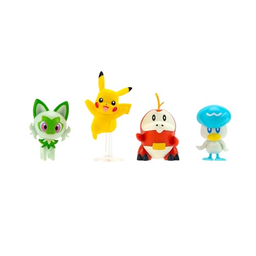 Pokémon PKW3402 - Battle Figure Multipack - 4er Pack mit Pikachu, Krokel, Kwaks, Felori, offizielle detaillierte Figuren, je 5 cm von Pokémon