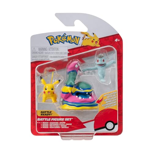 Pokémon PKW3597 - Battle Figure Set - Pikachu, Machollo, Alola-Sleimok, offizielles Figuren Set von Pokémon