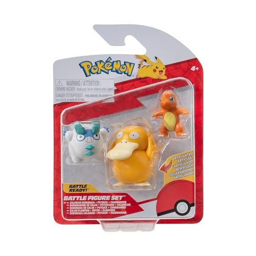 Pokémon PKW3598 - Battle Figure Set - Glumanda, Galar-Flampion, Enton, offizielles Figuren Set von Pokémon