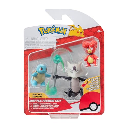 Pokémon PKW3600 - Battle Figure Set - Magby, Schiggy, Alola-Knogga, offizielles Figuren Set von Pokémon