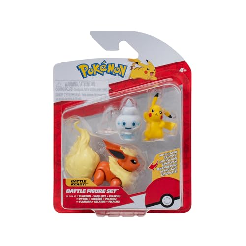 Pokémon PKW3611 - Battle Figure Set - Pikachu, Gelatini, Flamara, offizielles Figuren Set von Pokémon