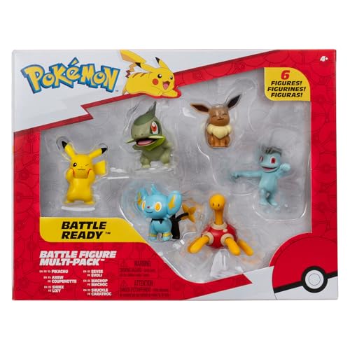 Pokémon PKW3614 - Battle Figure Multipack - 6er Pack mit Pikachu, Pottrott, Milza, Sheinux, Evoli & Machollo, offizielle Figuren, je 5 cm von Pokémon