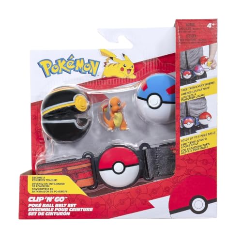 Pokémon PKW3647 - Clip and Go Gürtel Set - Luxusball, Superball & Glumanda, offizielles Set mit Figur von Pokémon