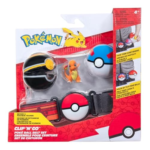 Pokémon PKW3647 - Clip and Go Gürtel Set - Luxusball, Superball & Glumanda, offizielles Set mit Figur von Pokémon