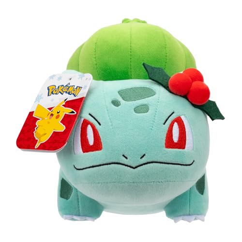 Pokémon PKW3673-20 cm Winter Plüsch - Bisasam mit Weihnachtszweig, offizielles Plüsch von Pokémon