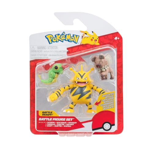 Pokémon PKW3892 - Battle Figure Set - Raupy, Wuffels, Elektek, offizielles Figuren Set von Pokémon