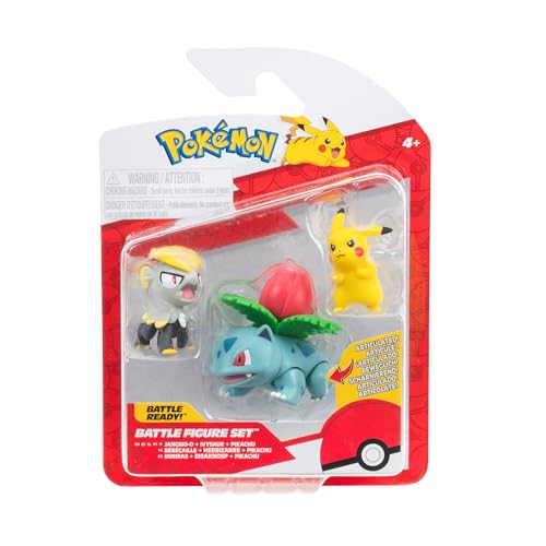 Pokémon PKW3893 - Battle Figure Set - Pikachu, Miniras, Bisaknosp, offizielles Figuren Set von Pokémon