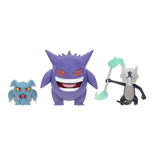 Pokémon PKW4308, 3er Set Typ Geist, Gengar, Alola-Knogga, Traunfugil, offizielles Pokémon Figuren Set von Pokémon