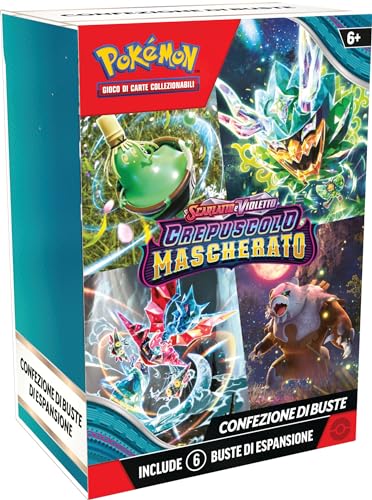 Pokémon Packung mit Boosterpacks Scharlachrot und Violett – Maskierte Dämmerung des TCG (sechs Erweiterungspackungen), italienische Ausgabe von Pokémon