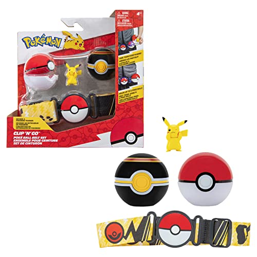 Pokémon Pokemon Bandai Clip 'N' Go – 1 Gürtel, 1 Poké-Ball, 1 Luxusball und 1 Figur 5 cm Zubehör zum Verkleiden Trainer – JW0232, einfarbig, Pikachu 3, one Size von Pokémon