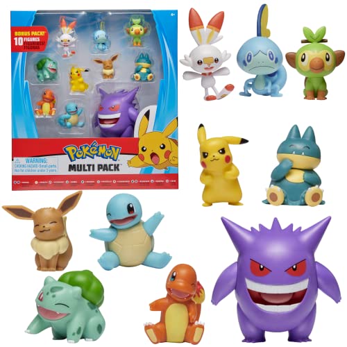 Pokémon Pokemon Figuren Set 10 Pack – 5-10 cm Figuren – Gengar, Pikachu, Charmander, Squirtle, Bulbasaur, Eevee, Sobble, Grookey, Scorbunny & Munchlax - Neueste 2022 - Offiziell Pokemon Spielzeug von Pokémon