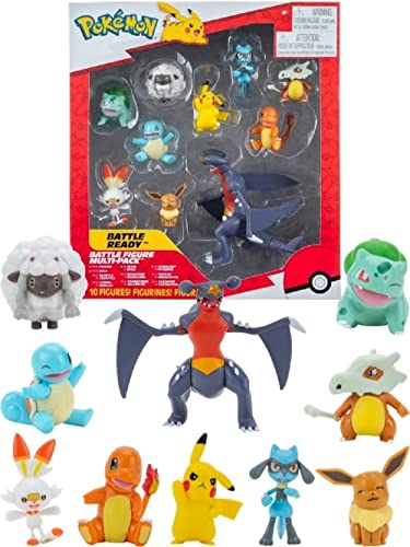 Pokémon Pokemon Figuren Set 10 pcs – 5-11 cm Figuren – Garchomp, Pikachu, Charmander, Squirtle, Bulbasaur, Eevee, Scorbunny, Cubone, Wooloo & Riolu - Neueste 2022 - Offiziell Pokemon Spielzeug von Pokémon