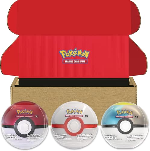 Pokémon-Sammelkartenspiel Ball-Sammeldosen-Set – Poké Ball, Premierball und Mondball (neun Booster-Packs TCG und Sieben Stickerbögen) von Pokémon