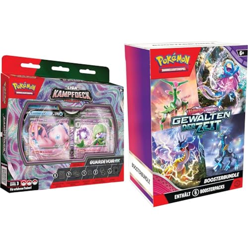 Pokémon Sammelkartenspiel Liga-Kampfdeck (1 sofort spielbares Deck mit 60 Karten, inklusive Guardevoir Mew-ex) & Sammelkartenspiel: Boosterbundle Karmesin & Purpur – Gewalten der Zeit (6 Boosterpacks) von Pokémon