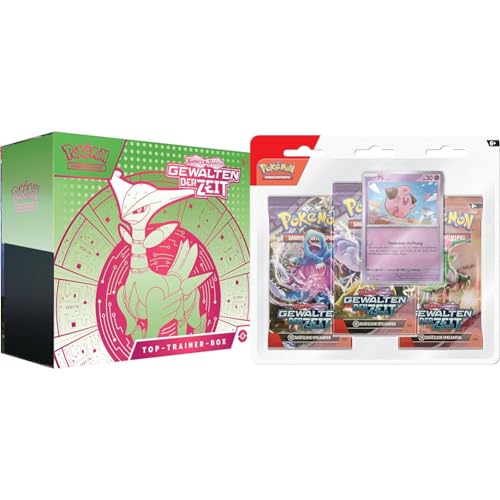 Pokémon Sammelkartenspiel Top-Trainer-Box Karmesin & Purpur & Sammelkartenspiel: 3er-Pack Karmesin & Purpur – Gewalten der Zeit: Pii (3 Boosterpacks & 1 holografische Promokarte) von Pokémon