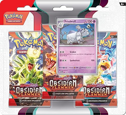 Pokémon-Sammelkartenspiel: 3er-Pack (Friedwuff) Karmesin & Purpur – Obsidianflammen (3 Boosterpacks & 1 holografische Promokarte) von Pokémon