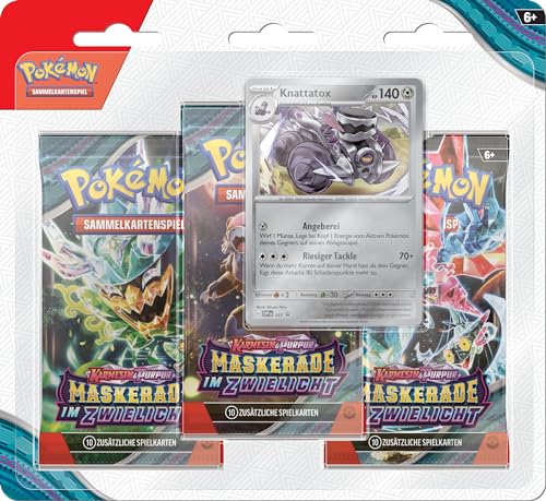 Pokémon Sammelkartenspiel: 3er-Pack-Blister Karmesin & Purpur - Maskerade im Zwielicht: Knattatox (3 Boosterpacks & 1 holografische Promokarte) von Pokémon