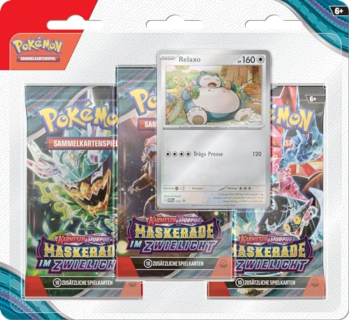 Pokémon Sammelkartenspiel: 3er-Pack-Blister Karmesin & Purpur - Maskerade im Zwielicht: Relaxo (3 Boosterpacks & 1 holografische Promokarte) von Pokémon