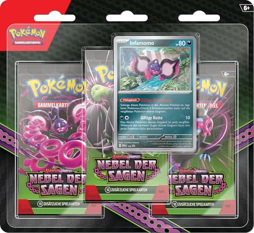 Pokémon-Sammelkartenspiel: 3er-Pack-Blister Karmesin & Purpur – Nebel der Sagen: Infamomo (3 Boosterpacks & 1 holografische Promokarte) von Pokémon