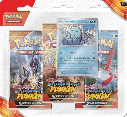 Pokémon-Sammelkartenspiel: 3er-Pack-Blister Karmesin & Purpur – Stürmische Funken: Morlord (3 Boosterpacks & 1 holografische Promokarte) von Pokémon