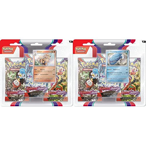 Pokémon-Sammelkartenspiel: 3er-Pack Karmesin & Purpur - Arkani & -Sammelkartenspiel: 3er-Pack Karmesin & Purpur - Heerashai von Pokémon