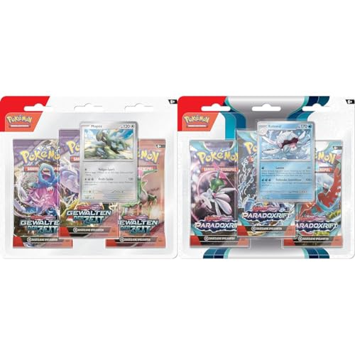 Pokémon-Sammelkartenspiel: 3er-Pack Karmesin & Purpur – Gewalten der Zeit & Sammelkartenspiel: 3er-Pack (Kolowal) Karmesin & Purpur – Paradoxrift (3 Boosterpacks & 1 holografische Promokarte) von Pokémon