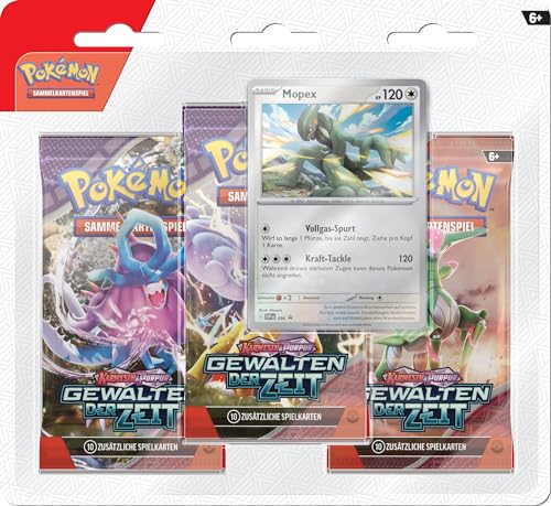 Pokémon-Sammelkartenspiel: 3er-Pack Karmesin & Purpur – Gewalten der Zeit: Mopex (3 Boosterpacks & 1 holografische Promokarte) von Pokémon