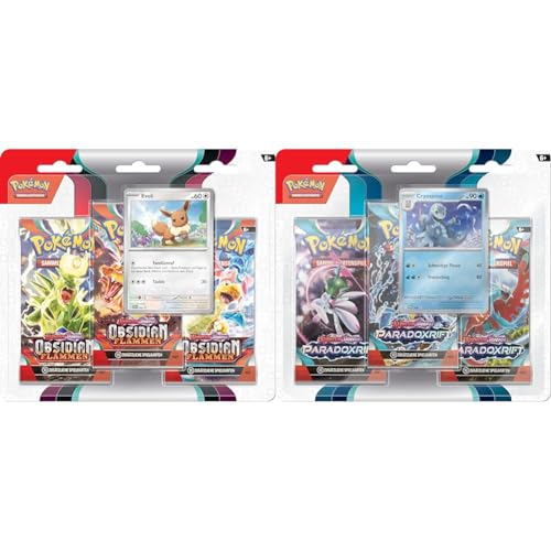 Pokémon-Sammelkartenspiel: 3er-Pack Karmesin & Purpur – Obsidianflammen & -Sammelkartenspiel: 3er-Pack Karmesin & Purpur – Paradoxrift von Pokémon