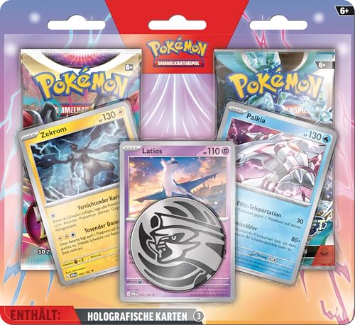 Pokémon-Sammelkartenspiel: Aufgewerteter 2er-Pack-Blister (3 holografische Promokarten & 2 Boosterpacks) von Pokémon