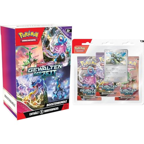 Pokémon-Sammelkartenspiel: Boosterbundle Karmesin & Purpur – Gewalten der Zeit (6 Boosterpacks) & Sammelkartenspiel: 3er-Pack Karmesin & Purpur – Gewalten der Zeit: Mopex von Pokémon