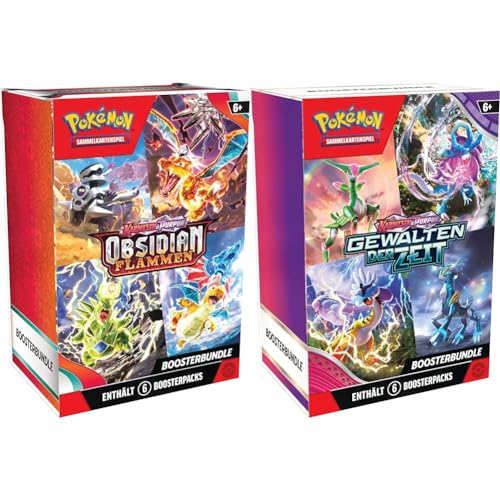 Pokémon-Sammelkartenspiel: Boosterbundle Karmesin & Purpur – Obsidianflammen (6 Boosterpacks) & Sammelkartenspiel: Boosterbundle Karmesin & Purpur – Gewalten der Zeit (6 Boosterpacks) von Pokémon