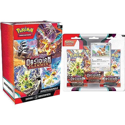 Pokémon-Sammelkartenspiel: Boosterbundle Karmesin & Purpur & Sammelkartenspiel: 3er-Pack (Evoli) Karmesin & Purpur – Obsidianflammen (3 Boosterpacks & 1 holografische Promokarte) von Pokémon