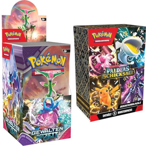 Pokémon-Sammelkartenspiel: Boosterpack-Display-Box Karmesin & Purpur – Gewalten der Zeit (18 Boosterpacks) & Sammelkartenspiel: Boosterbundle Karmesin & Purpur – Paldeas Schicksale (6 Boosterpacks) von Pokémon